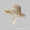 Sweet bow embroidered straw hat women's seaside vacation fisherman's hat children's summer hollow breathable straw visor