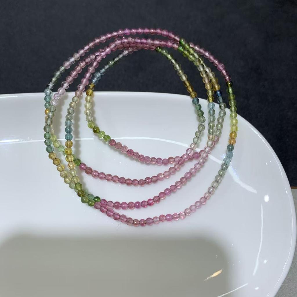 Women's Natural Tourmaline Beads Small Rice Beads Candy Color Long Chain Multi-loop Bracelet DIY Joker Live Supply