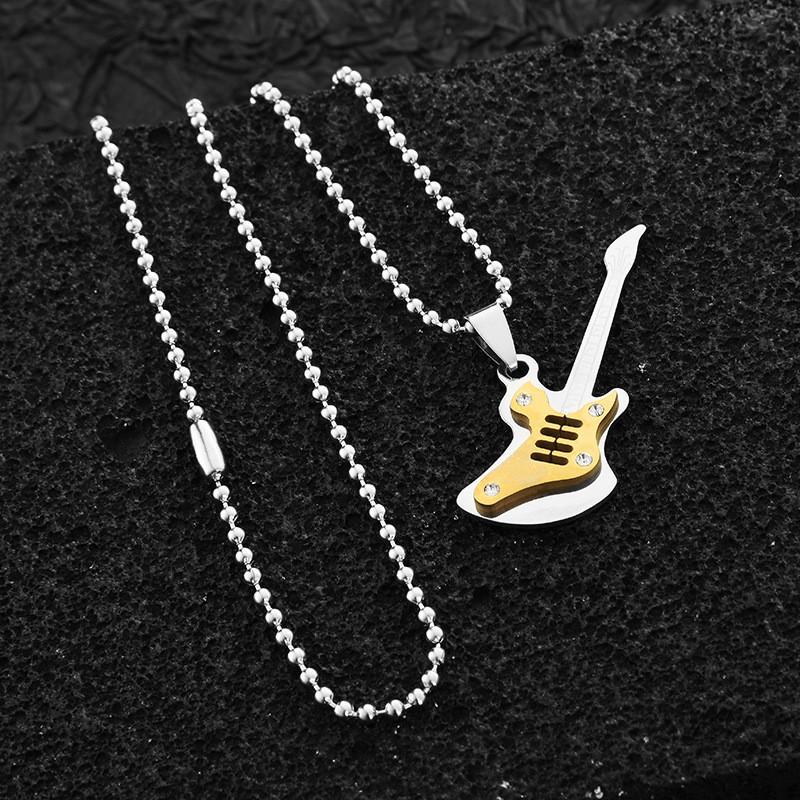 Vintage Electric Inspired Guitar Pendant Necklace In Robust Titanium Steel For Hip Fans Hop