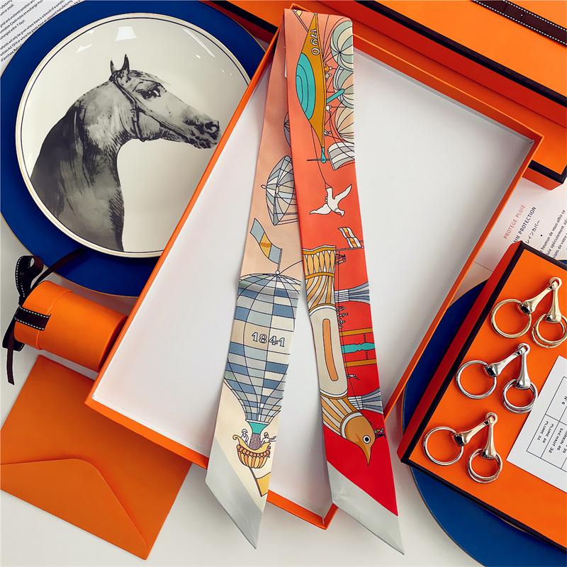 Cachecol de Seda 100% de Alta Qualidade Marca de Luxo Mulheres Faixa de Cabeça Faixa de Cabelo Foulard Gravata Lenço de Pescoço Cachecóis Skinny Acessórios