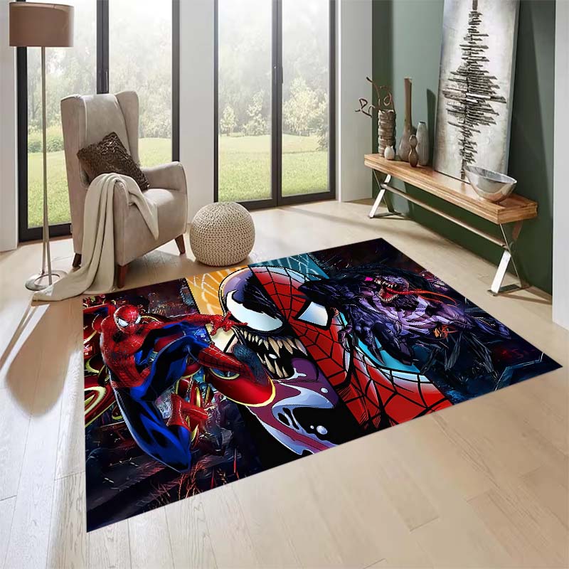 New custom-designed, cool Spider-Man rugs are available for your entryway, bathroom, and bedroom – featuring a spiderweb pattern