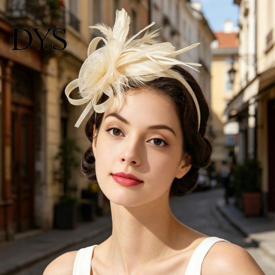 Leggera Fascia per Capelli con Piume Donna Fascia Floreale Retrò Rete con Piume Fascintor per Tea Party Accessorio Capelli per Feste Cocktail Comoda