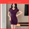Abito in Maglia Viola da Donna Stile Vintage con Design Modellante in Vita per Festival Estivi