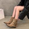 Mote Vintage dusker Kvinner Western Cowgirl-støvler Mote Elegante spisse sko Høst tykk hæl Korte støvletter for kvinner