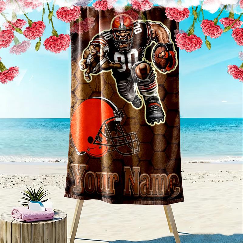 Name Custom Cleveland Browns Print Beach Towel, Large Soft Quick Dry Towel for Beach Camping Swimming