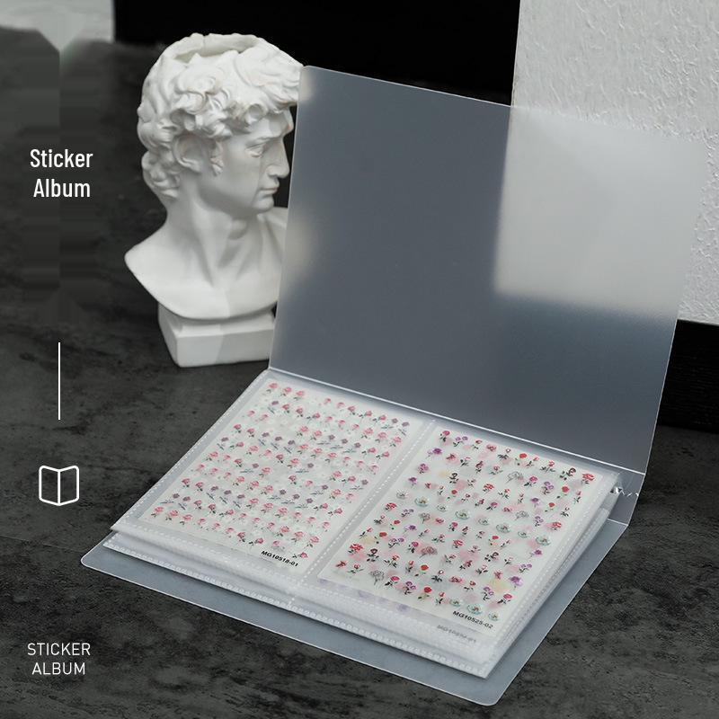 Nail Art Sticker Album with Transparent Pockets and Acrylic Cover