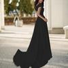 Women's Off Shoulder High Split Maxi Dress Sexy V Neck Long Prom Dress Formal Cocktail Party Evening Gown with Train