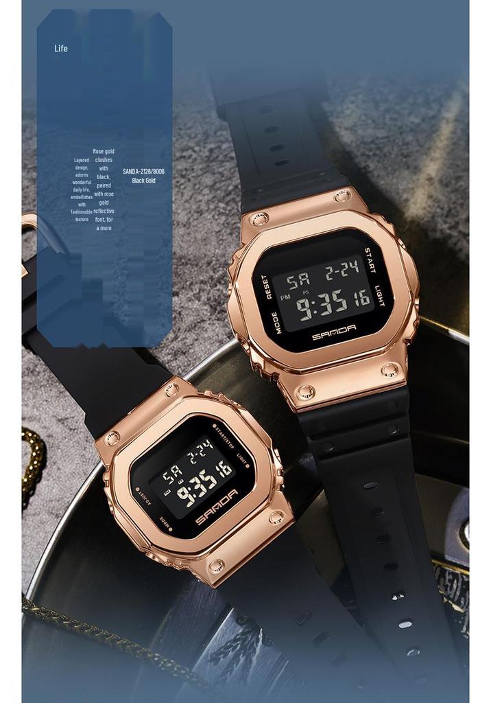 Sanda Couple's New Lift-Hand Light Digital Square Wristwatch