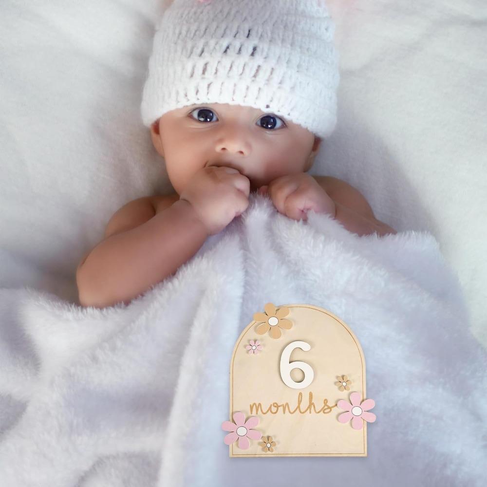 Baby Monthly Milestone Cards Wooden Monthly Milestone Discs Newborn Photography Props Baby Growth Document Announcement Sign