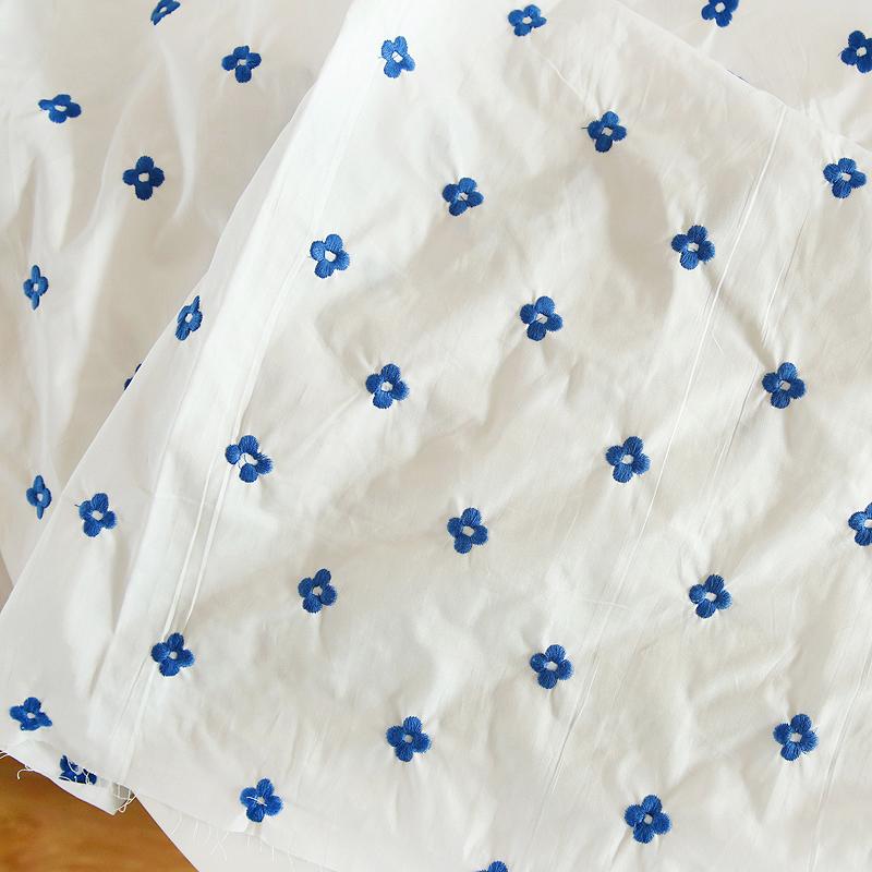 100*150cm Exquisite Blue Flower Embroidery Fabric Literary Flower High-quality Cotton Fabric For Diy Shirts Bed Sheet Quilting