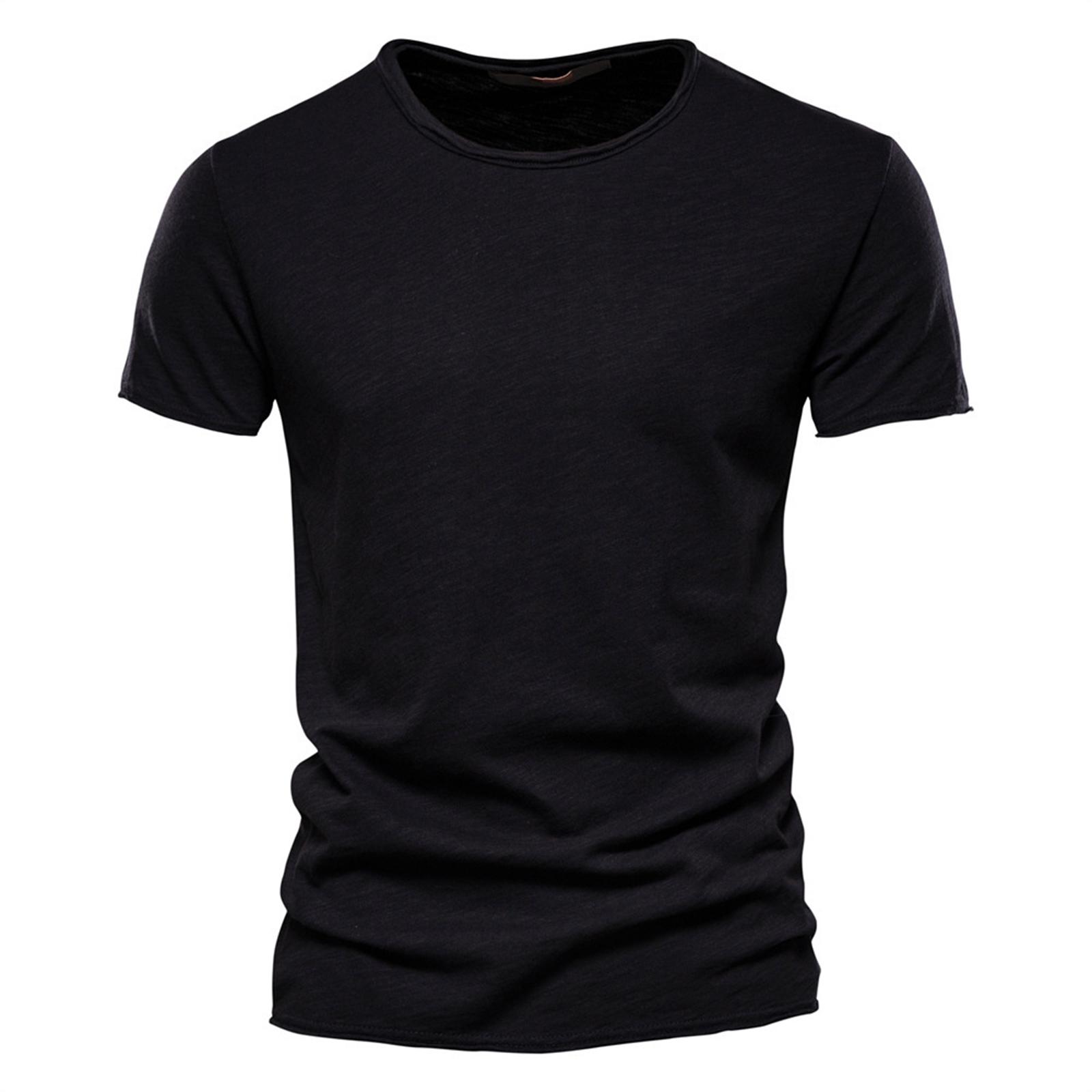 Herren Farbiges Baumwoll-Rundhals-Kurzarm-T-Shirt S schwarz