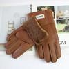 Neue Herren-Handschuhe aus Schafsfell mit verdicktem Wollfutter, warm und kältebeständig, Winterhandschuhe aus Leder