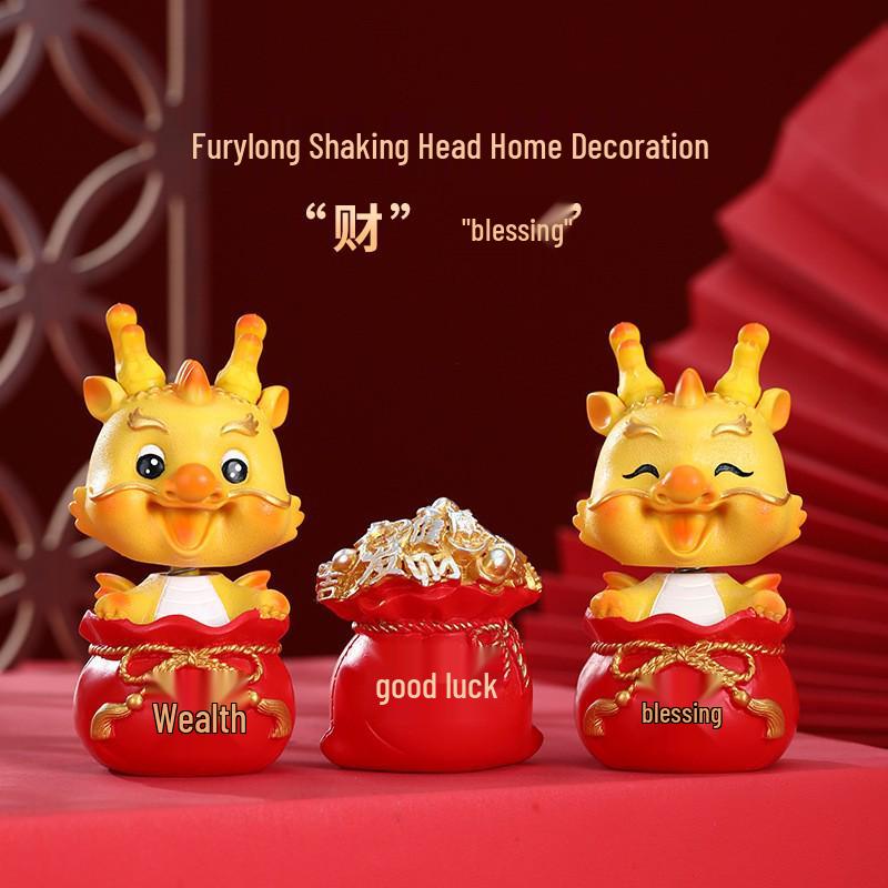 New Year Dragon Shaking Head Figurine - Cute Cartoon Dragon Desktop Decor
