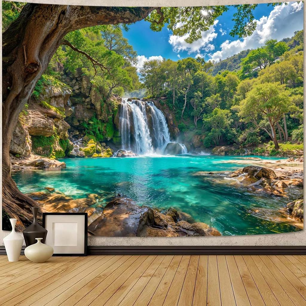 VIKAMA Black And White Starry Night Mountain Tapestry Bedroom Aesthetic Moon Tapestry Dark Natural Forest Wall Hanging