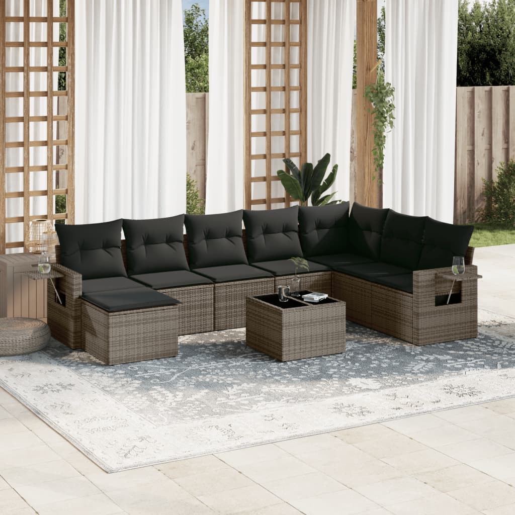 9 piece garden sofa set with cushions gray poly rattan