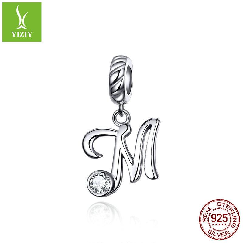 26 Letter Charm 925 Sterling Silver Pendant Korean Fashion Beaded Bracelet Silver Jewelry Accessories