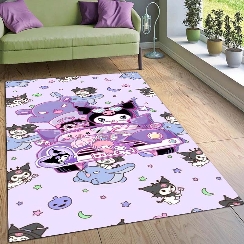 Stylish Kuromi Cartoon Rug, Suitable for Bedrooms, Living Rooms, Sofas, Doormats, and Large-sized Non-slip W-shaped Rugs.