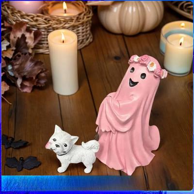 Ornements d'Horreur Chien Fantôme d'Halloween, 2025 Statue Figurine Chien Fantôme Marchant, Mignonne Figurine d'Halloween en Résine Décorations de Table à Domicile