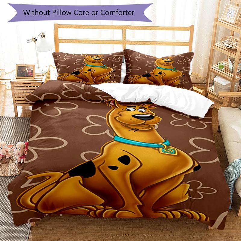 3pcs Scooby Doo pattern bedding set duvet cover set includes duvet cover &pillowcases, perfect all season bedroom decoration & gift
