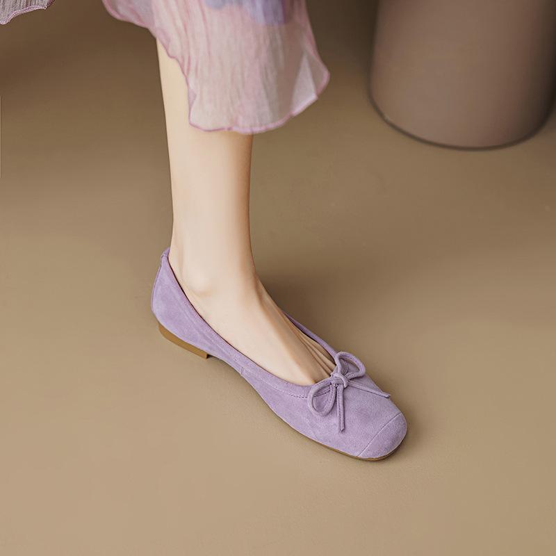 

Туфли-балетки на плоской подошве с бантом в тон, женские удобные туфли-одинарки с мягкой подошвой и открытым верхом 40 лавандовый