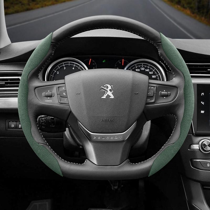 bpzsw1 Suitable for Peugeot Anti-Slip Buckle Segmented Suede Steering Wheel Cover Suitable for 206 208 3008 308 207 307 2008 508 5008 407 107 Partner