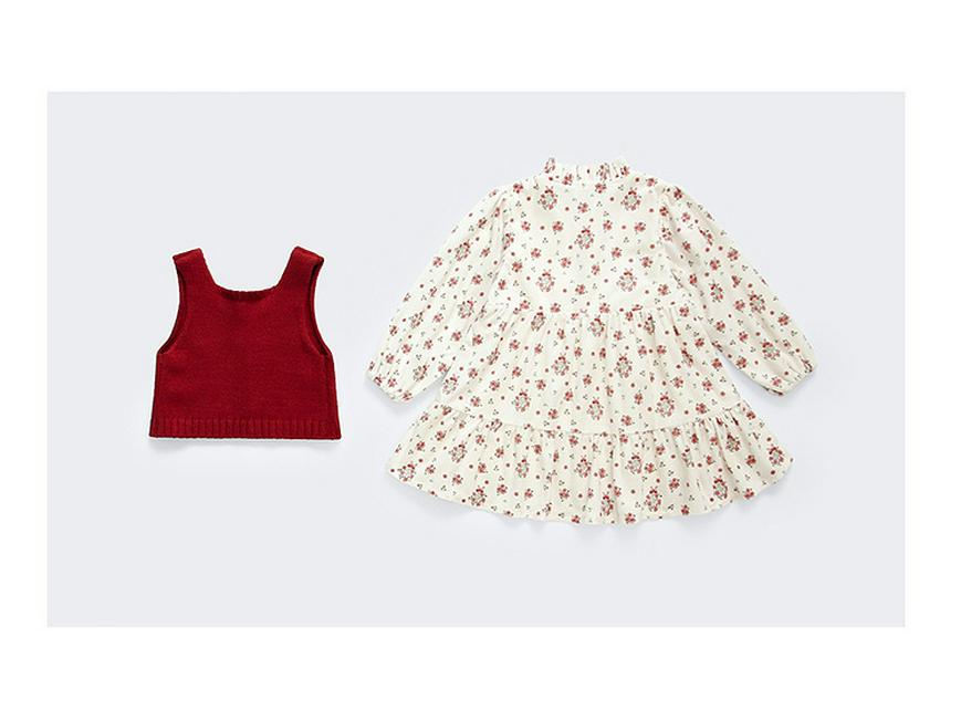 2025 Autumn Floral Dress & Sweater Vest Set for Girls – Fashionable Princess Outfit