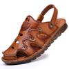 Mens Genuine Leather Breathable Dress Sandals Slip-On Business Casual Shoes With Rubber Sole
