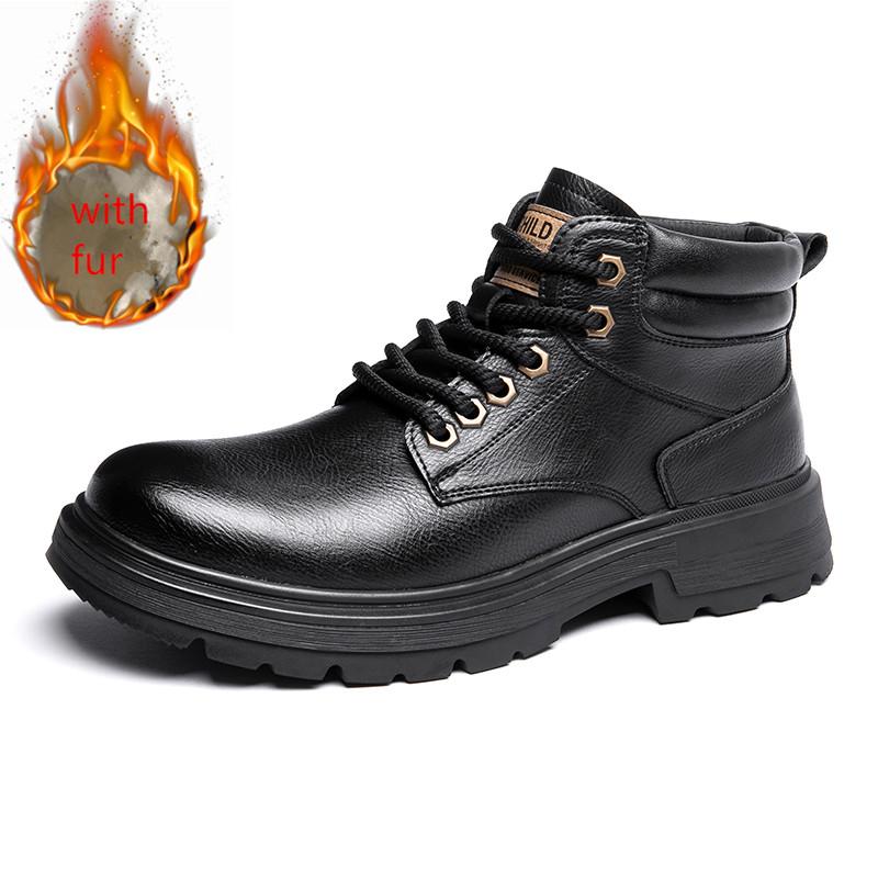 Fashion Men Retro Work Ankle Boots Winter Thick Bottom Casual ankle Boots Leather Chelsea Desert Waterproof Boots Male cotton shoes