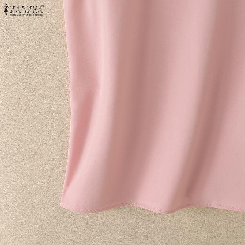 ZANZEA Blusa da Donna Casual Splicing Girocollo Larga Senza Maniche