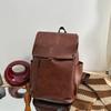 Retro Hong Kong style PU soft leather texture backpack men's large-capacity American schoolbag female college student computer backpack waterproof