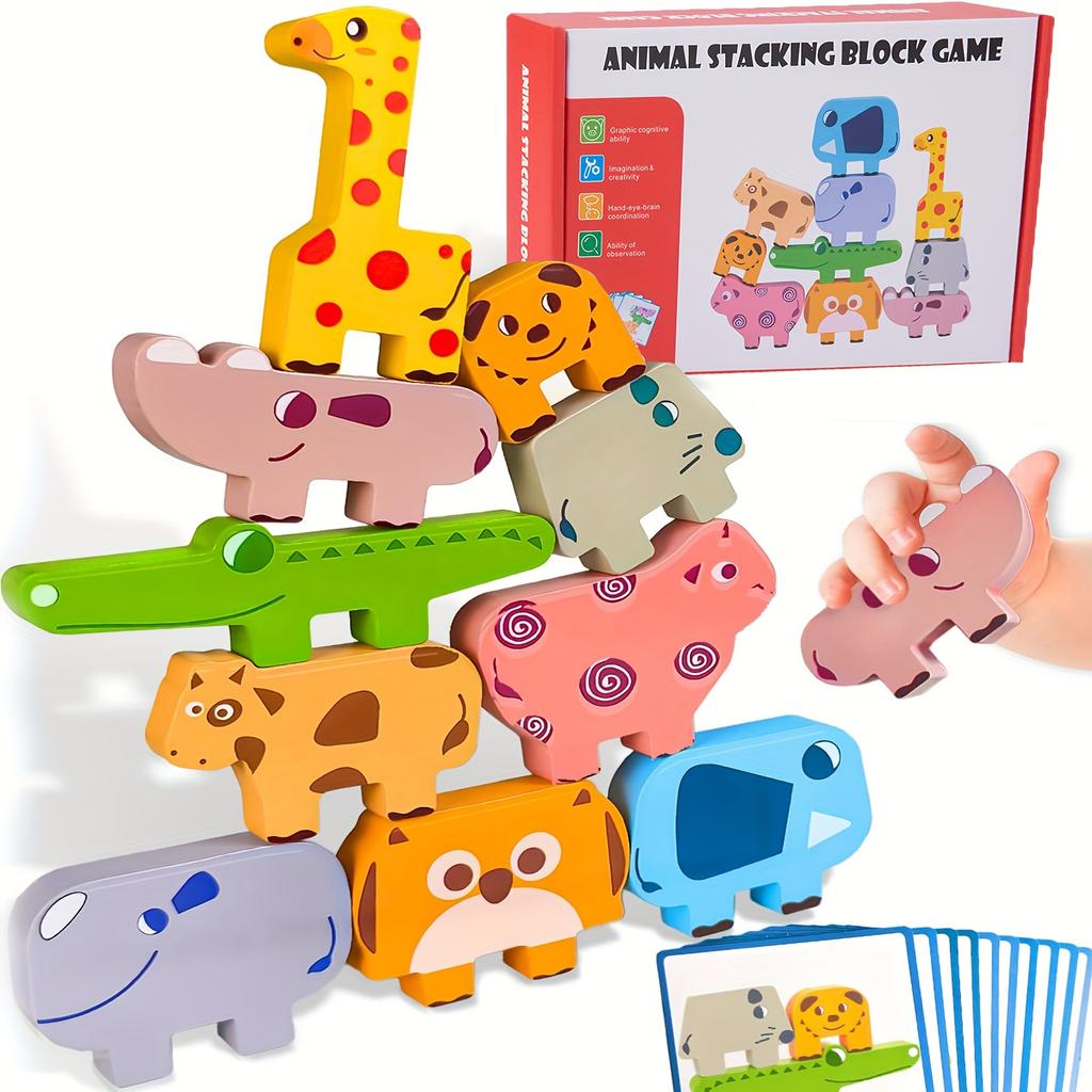 Wooden Forest Animals Balance Stacked High, Educational Toys, Balance Building Block Toys, Train Children's Hand Eye Coordination