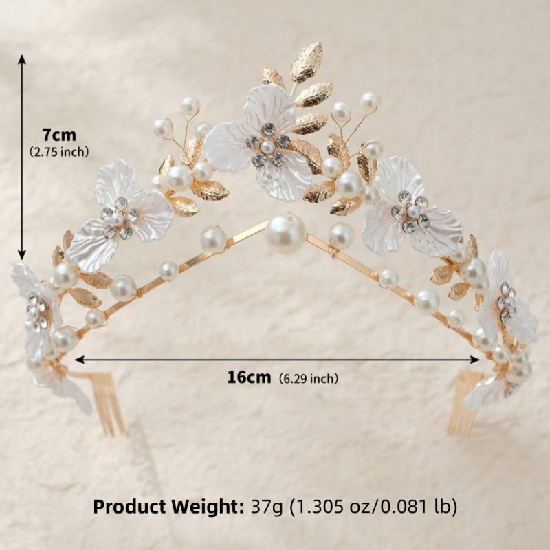 

Golden Leaf Pearl Crown Forest Sweet Floral Headband Bride Wedding Photo Headwear
