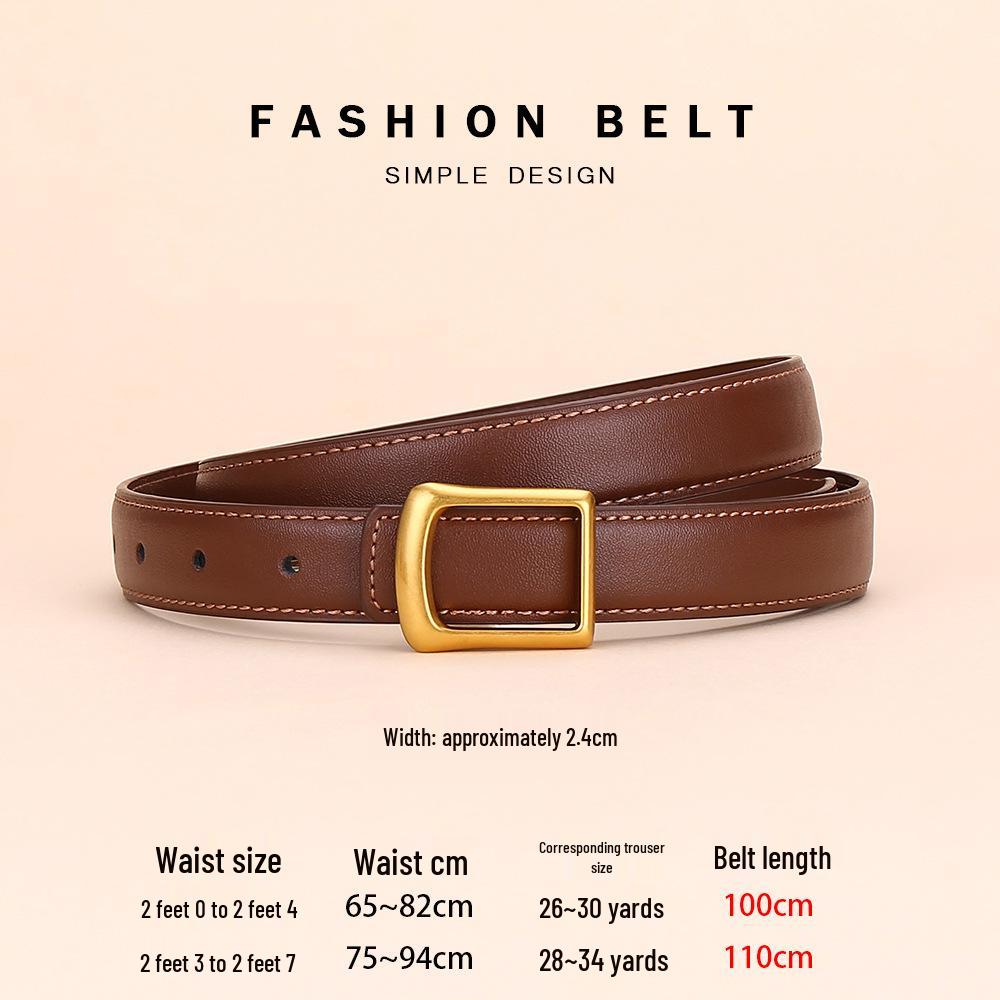 Women's Red Cowhide Leather Belt with Square Buckle - Trendy Decorative Waist Cincher