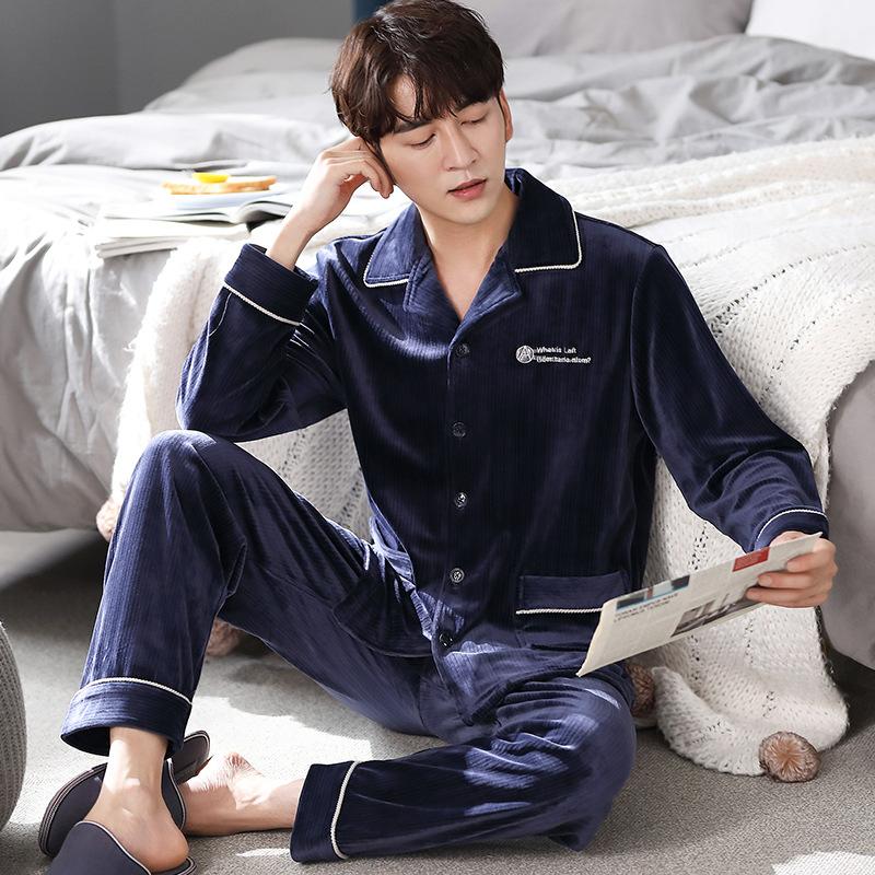 [Essential For Heating Room] Island Fleece Couple Pajamas Men'S Autumn And Winter Coral Fleece Flannel Loungewear Set