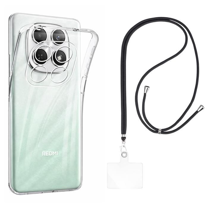 Case and Lanyard for Xiaomi Redmi Note 15 4G/5G - Transparent Soft TPU Protection Adjustable Universal Cord Black Phonillico®