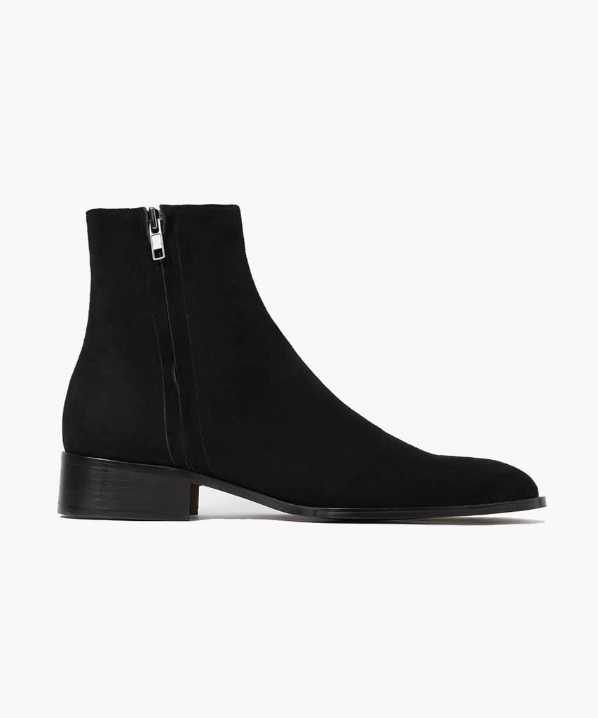 Firenze Atelier Hidden Zipper Detail Slim Toe Suede Zip-Up Boots 3343-Qs [Black]