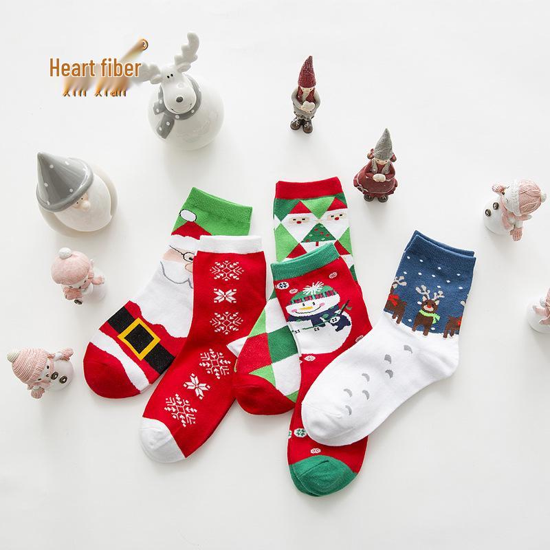 Holiday Cartoon Mid-Calf Women's Christmas Stockings Socks - Perfect New Year Gift In Red