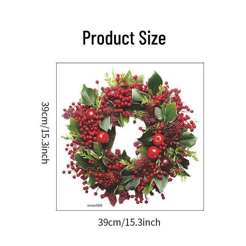Christmas Wreath & Wall/Fridge Sticker Set: Pine, Cypress, Acacia Bean Design for Home Decor