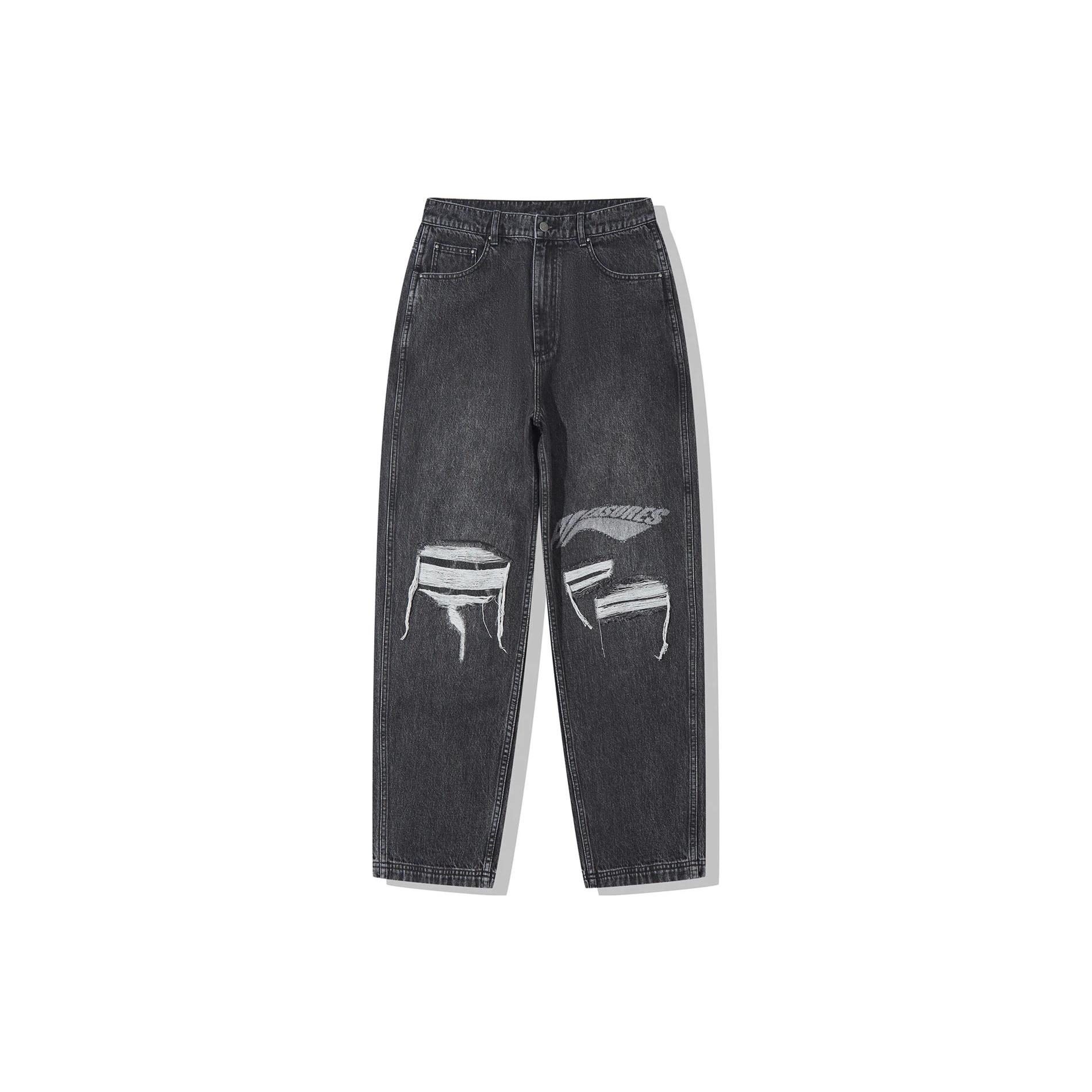 Li Ning X PLEASURES Jeans Men s Black Moderate Straight Fit Pants AJQT383-1 XL