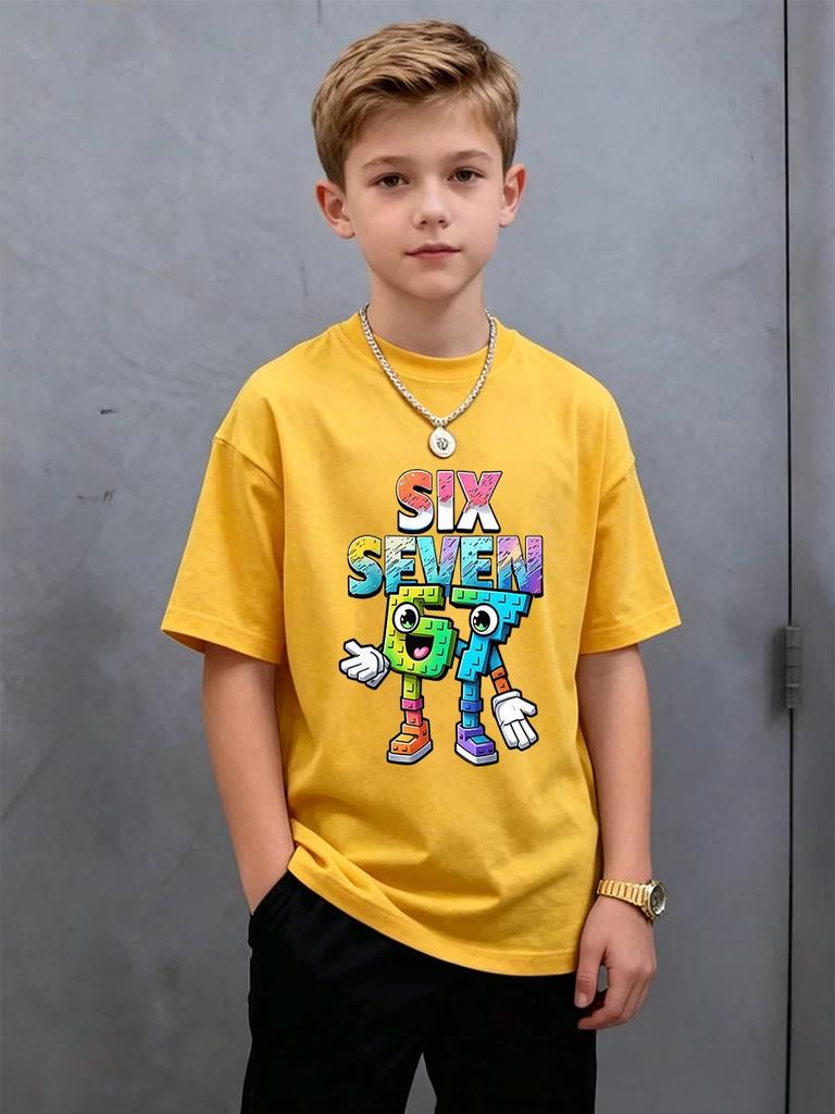 Six Seven 67 Funny Brainrot Italian Short Sleeve Kids Crewneck Tee Boys Girls Summer Cute Hot Street Age 3-14