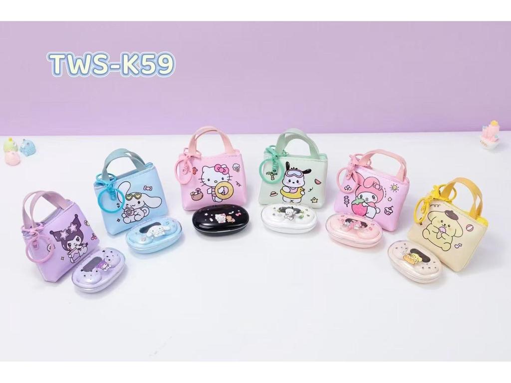 2025 TWS-K59 Bluetooth 5.3 Earphones with Cartoon Coin Purse Wireless Sleep Design
