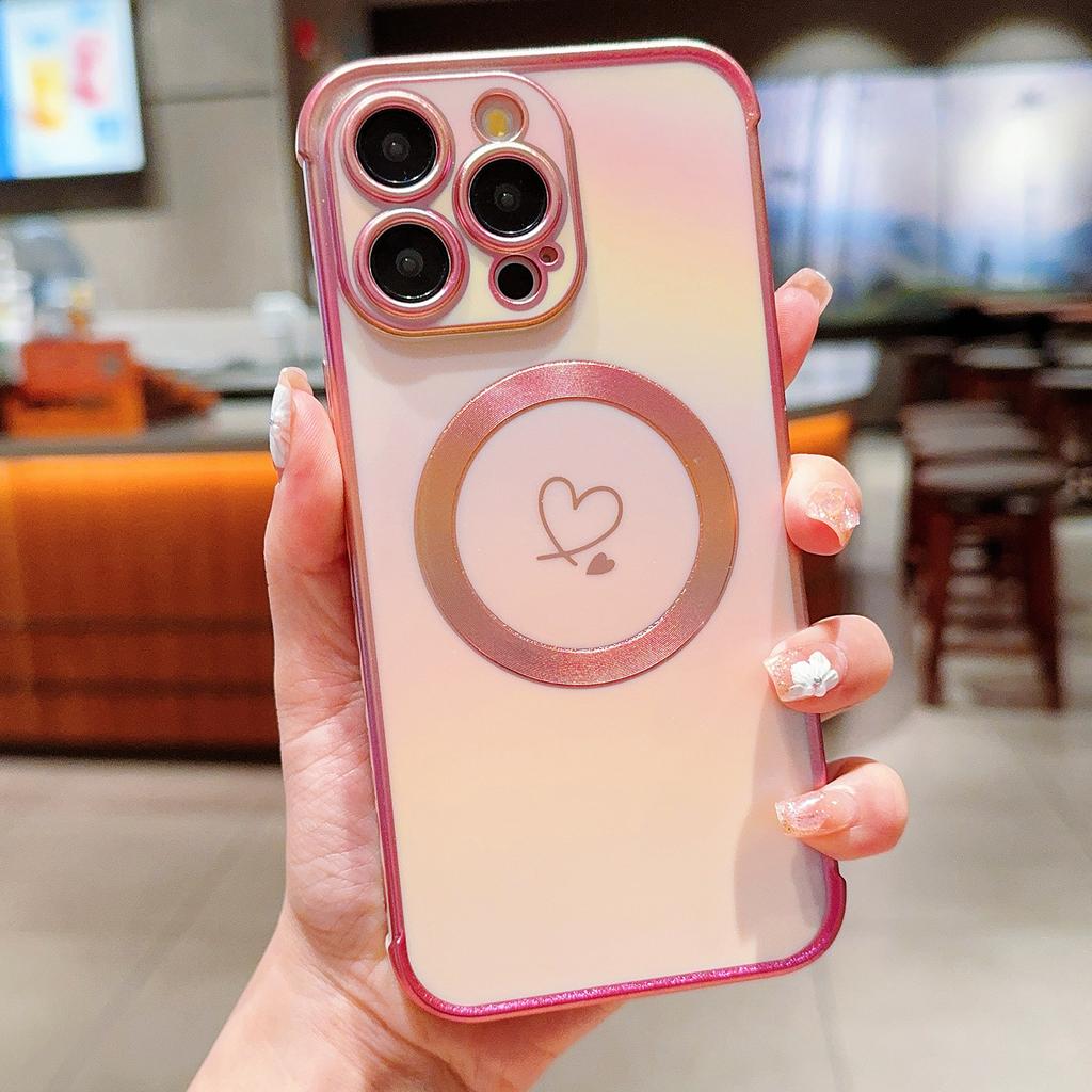 For iPhone 13 Pro Max Magnetic Case Side Love Heart TPU Phone Cover Gradient Holographic