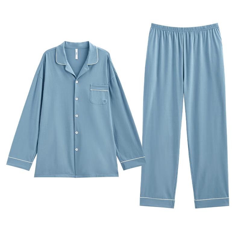 Men s Pure Cotton Antibacterial Long Sleeve Pajama Set 2XL