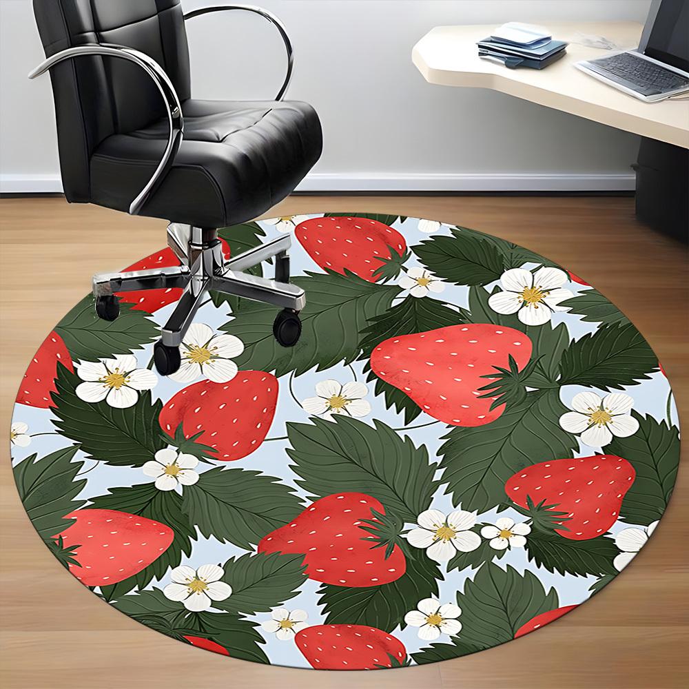 1pc Strawberry Pattern Office Round Rug, Non-slip, Soft and Durable Office Rug for Interior Decoration, Perfect for Office,Decoration yy260204073