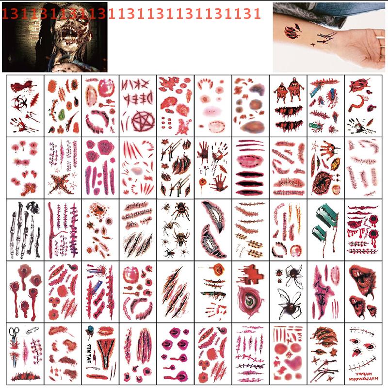 20/30/50 Blatt Halloween Terror Wunde Temporäres Tattoo Wasserdicht Realistisch Blut Tattoos Verletzung Narbe Tattoo Aufkleber Für Körper