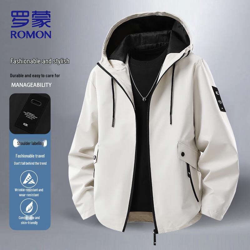 ROMON Men's Solid Color Hooded Casual Jacket