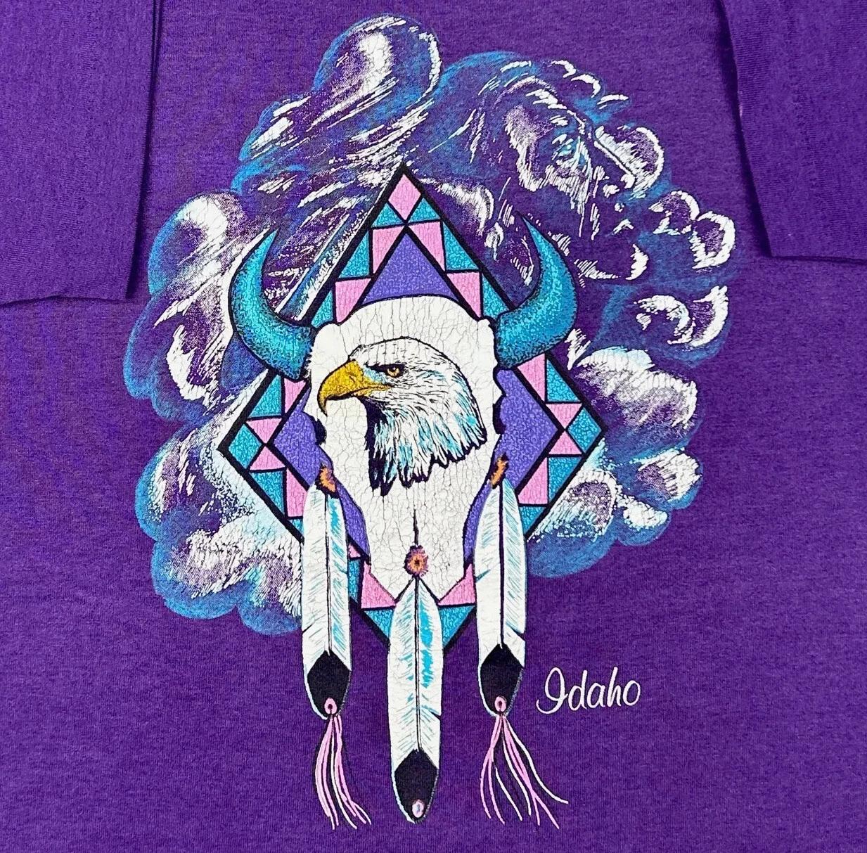 vtg 80s IDAHO NATIVE AMERICAN STEER SKULL PAPER THIN T-Shirt XL single stitch 4XL