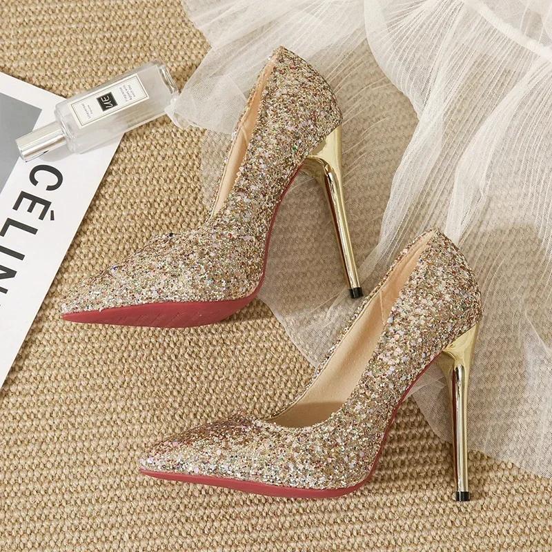 

Дизайнерские туфли женские на тонком каблуке женские туфли-лодочки с острым носком роскошные блестящие кожаные женские туфли-шпильки свадебные туфли принцессы 35-45 41