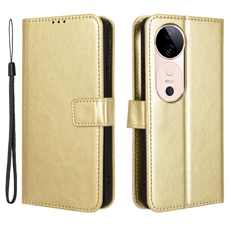 

For vivo S19 5G Leather Phone Case Wallet Crazy Horse Texture Gold