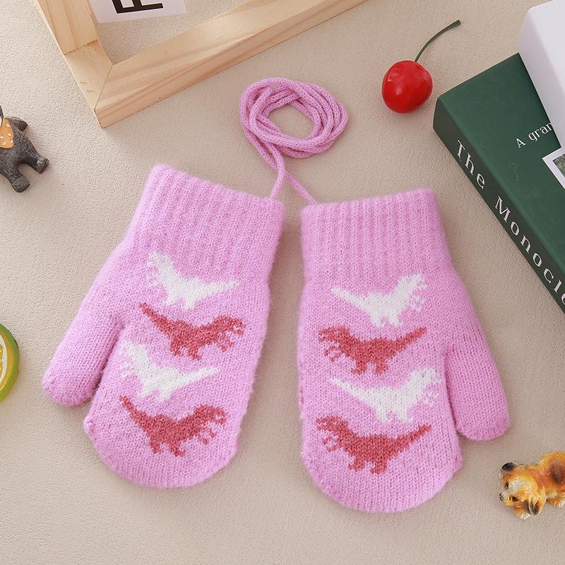 Cute Baby Gloves Winter Warm Knitted Baby Boys Girls Mittens Outdoor Windproof Toddler Kids Gloves With Rope